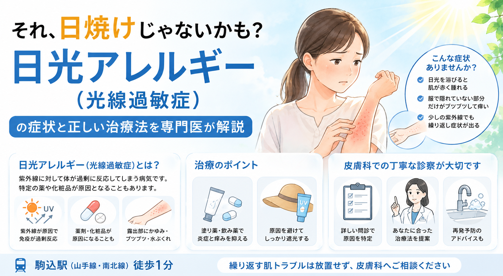 投稿についてもっと詳しく それ、日焼けじゃないかも？日光アレルギー（光線過敏症）の症状と正しい治療法を専門医が解説