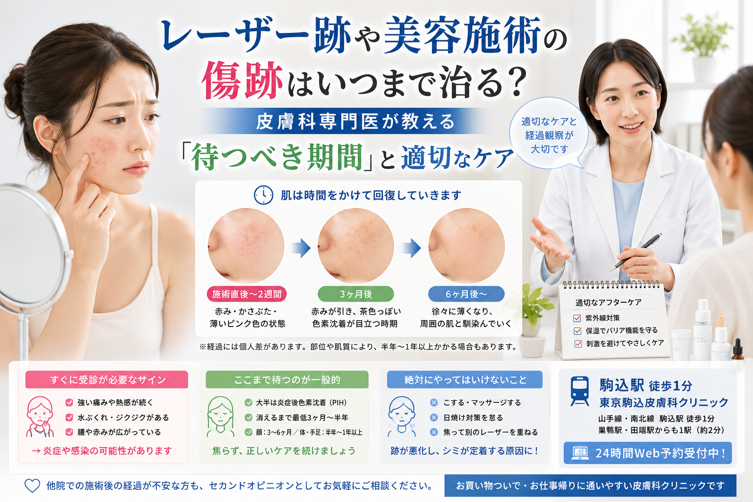 投稿についてもっと詳しく レーザー跡や美容施術の傷跡はいつまで治る？皮膚科専門医が教える「待つべき期間」と適切なケア