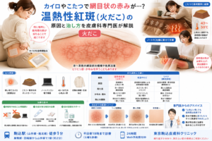 投稿についてもっと詳しく カイロやこたつで網目状の赤みが…「温熱性紅斑（火だこ）」の治し方を専門医が解説