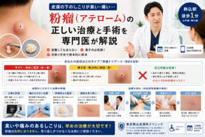 投稿についてもっと詳しく 皮膚の下のしこりが臭い・痛い…「粉瘤（アテローム）」の正しい治療と手術を専門医が解説