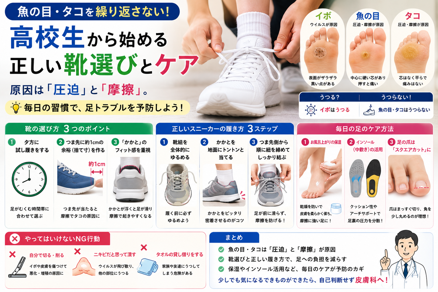 魚の目・タコを繰り返さない！高校生から始める正しい靴選びとケア
