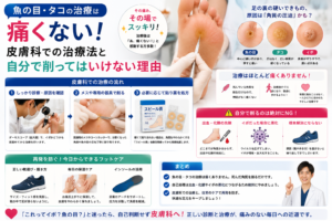 投稿についてもっと詳しく 魚の目・タコの治療は痛くない！皮膚科での治療法と自分で削ってはいけない理由