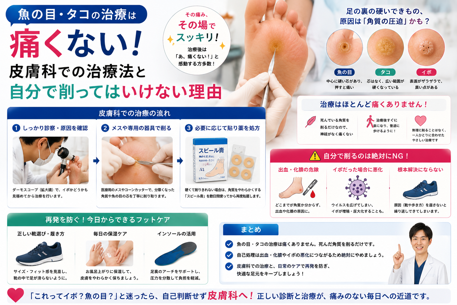 投稿についてもっと詳しく 魚の目・タコの治療は痛くない！皮膚科での治療法と自分で削ってはいけない理由
