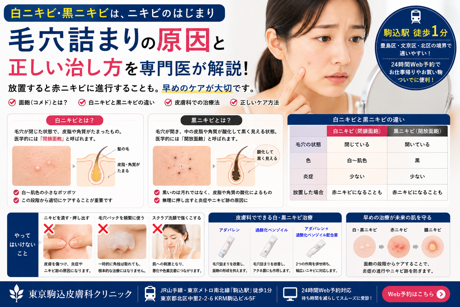 白ニキビ・黒ニキビはなぜできる？毛穴詰まりの原因と正しい治し方