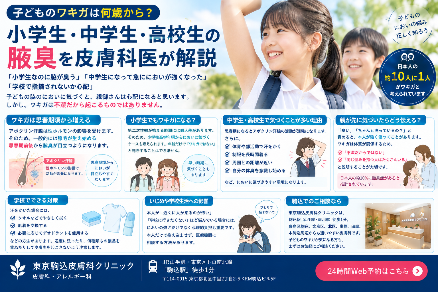 投稿についてもっと詳しく 子どものワキガは何歳から？小学生・中学生・高校生の腋臭を皮膚科医が解説